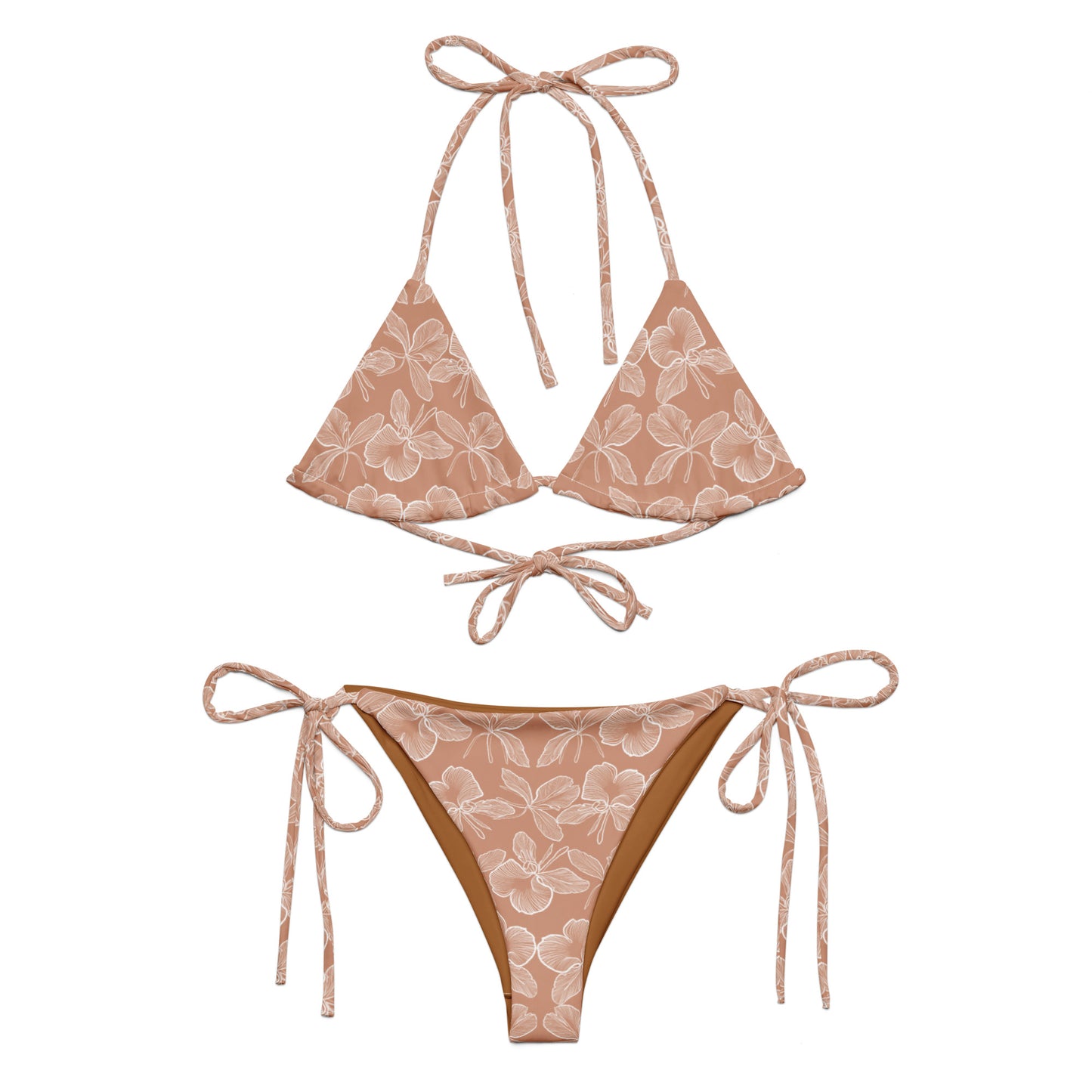 light ginger all-over print recycled string bikini