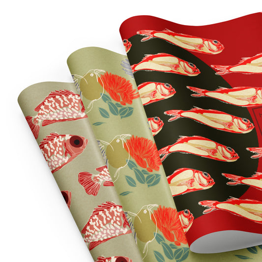 assorted fish and bird gift wrapping paper